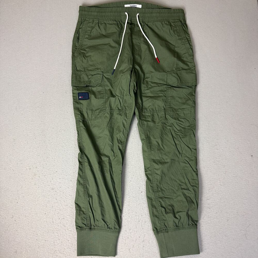 Tommy Jeans Men's XL Olive Green Cotton Cargo Jogger Pants Drawstring 78J1231
